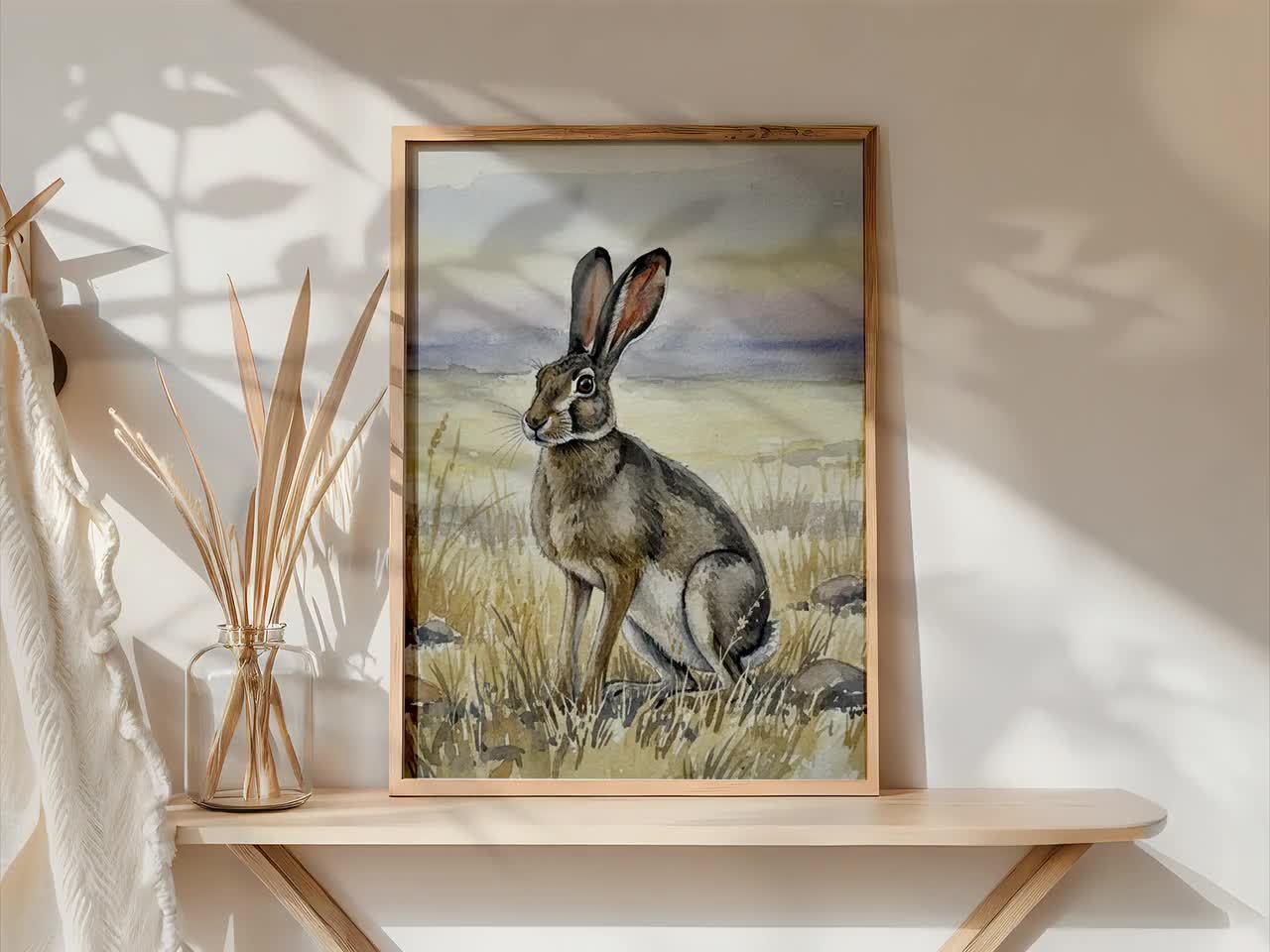 Jackrabbit Watercolor Print Framed Poster or Canvas Desert Prairie