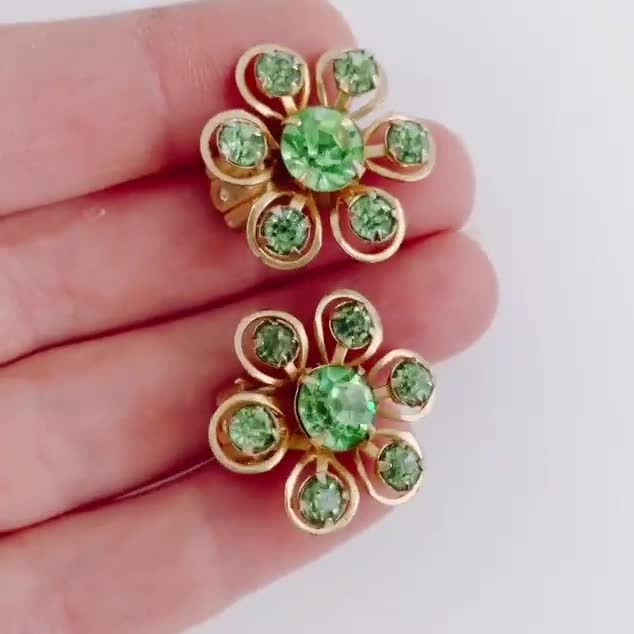 VTG ミッドセンチュリー ウランガラス イヤリング グリーン ライン