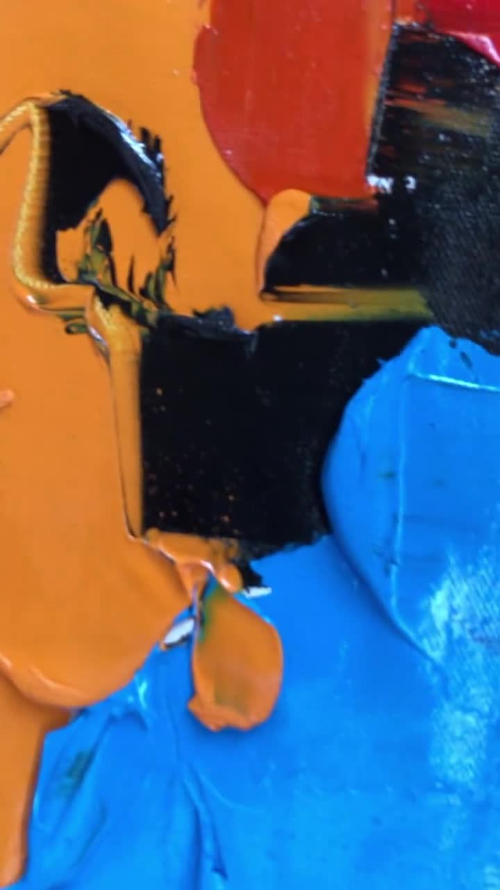 青とオレンジの抽象画 青いテクスチャの絵画 白いアクリル画 大きな