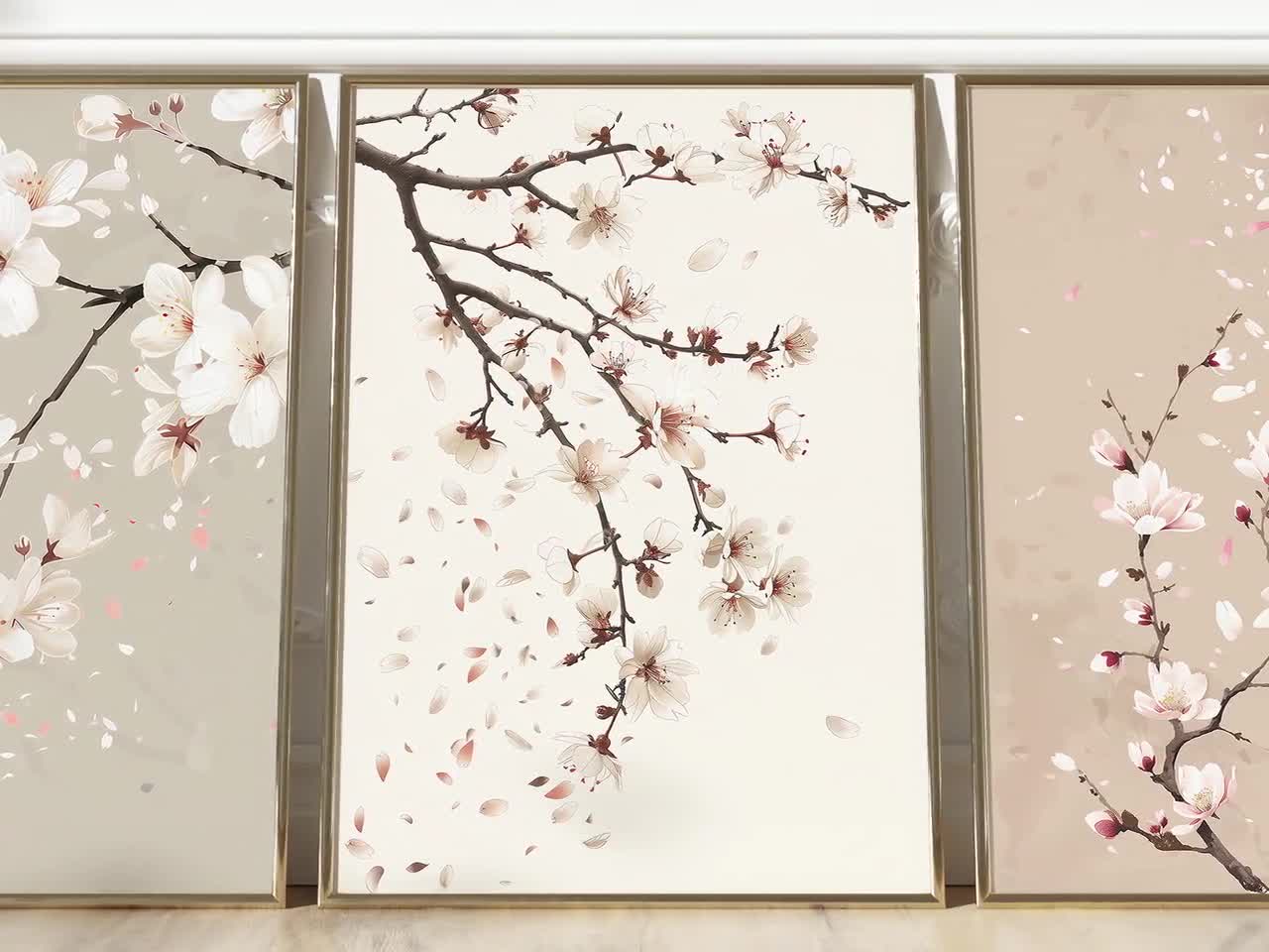 Japandi ウォールアート、フラワープリント、わびさび桜ウォールアート