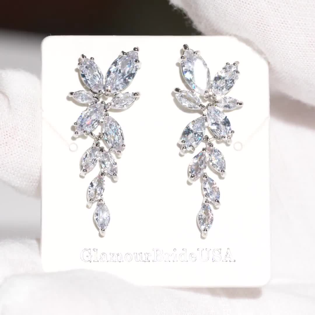 Inateannal Lunghi Orecchini Di Cristallo Lampadario Foglia D'argento Cz Orecchini A Goccia Strass Orecchini Cubici Zirconia Orecchini Da Sposa Strass Orecchini Da Sposa Gioielli Per Donne E Ragazze