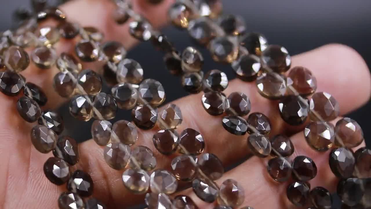 スモーキークォーツファセットハートシェイプブリオレット、5-6mm