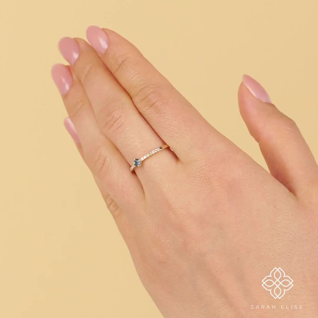 London Blue Topaz Ring, Diamond Engagement Ring, Dainty Diamond Band, 14k /  18k Solid Gold, Wedding Ring, Birthstone for December, Angela, image size:1080x1080