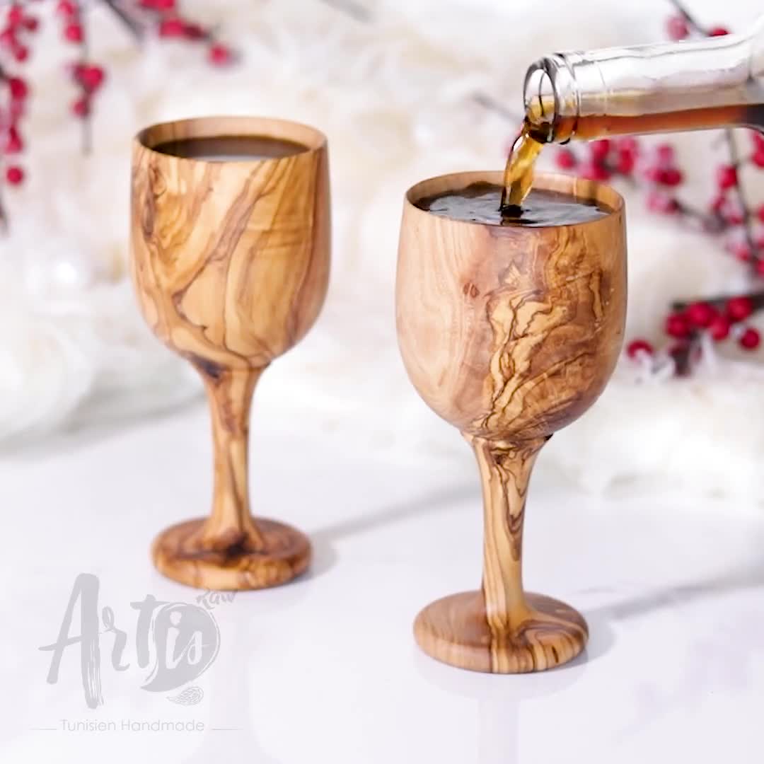 Olive Wood Goblet Handmade Wooden Wine Glass 
