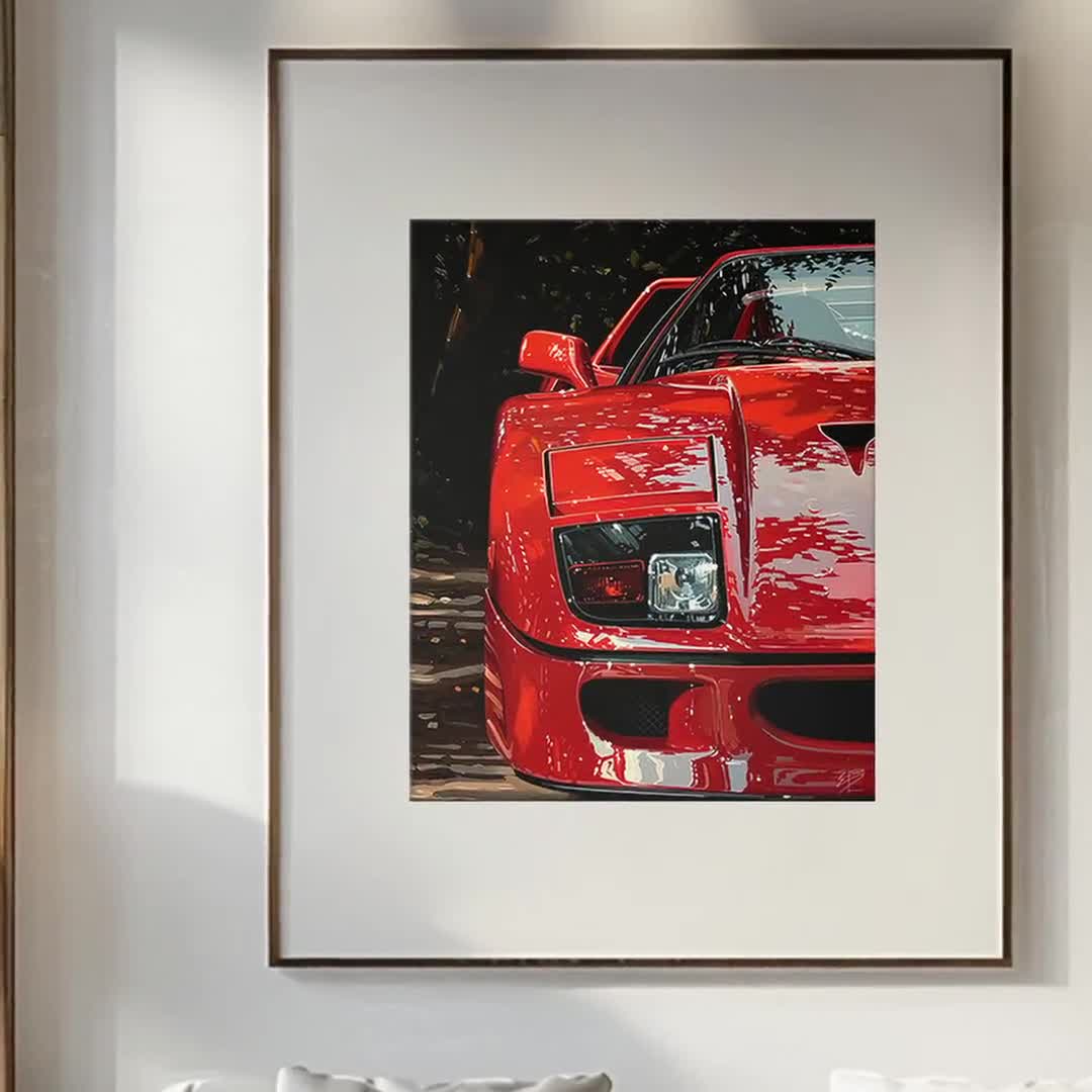Ferrari F40 Oil Painting: Classic Automotive Poster (digital