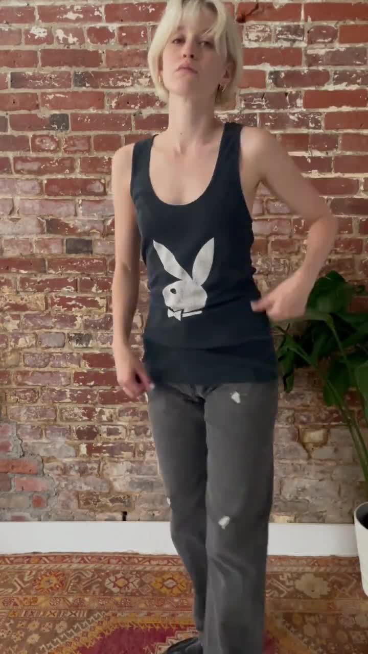 Vintage Y2K Playboy Bunny Black Ribbed Tank - 90s Playboy
