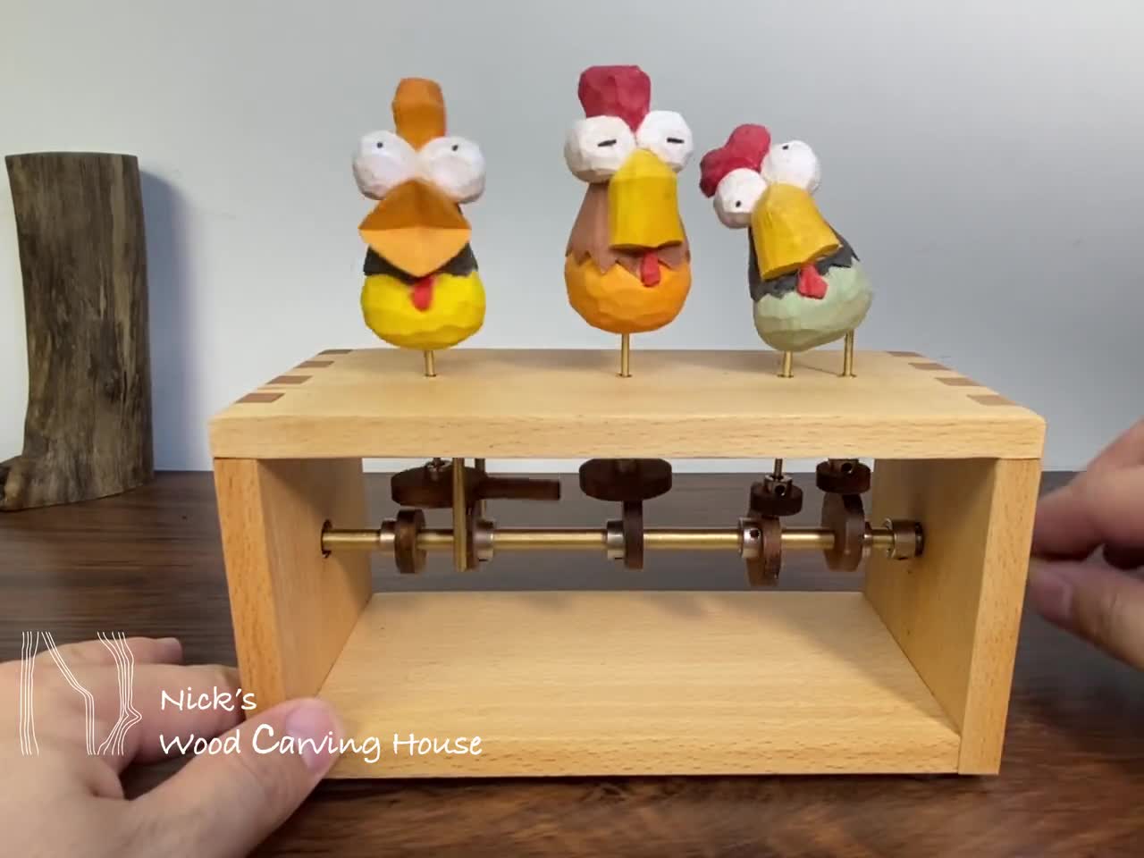 3つの面白い鶏のオートマタ | 手作りの木製オートマタ | キネティック