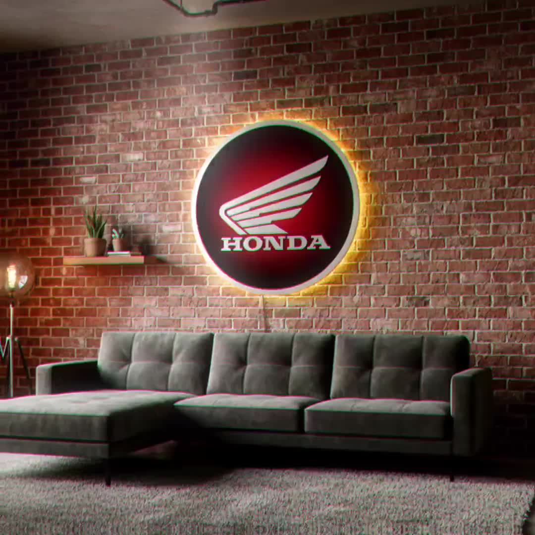 Honda Motorcycle Wall Sign, Honda Racing LED Light, Garage Wall