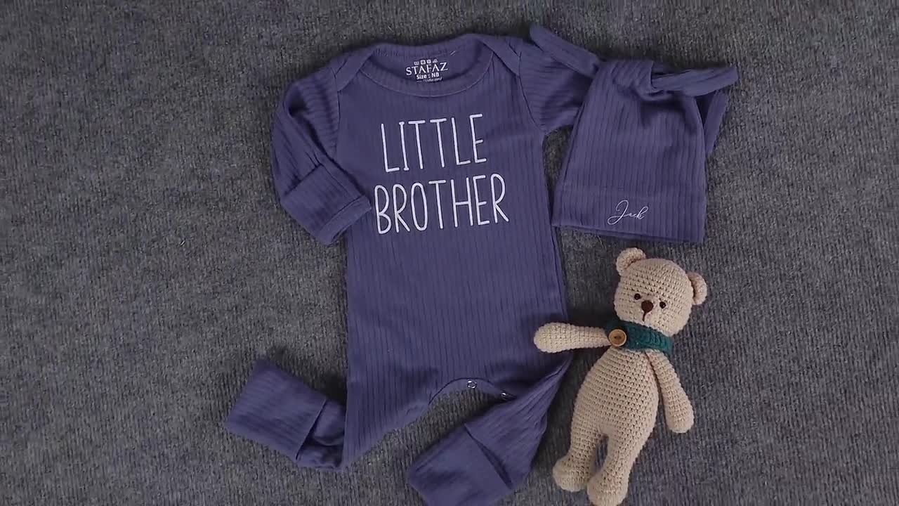 Little Brother Coming Home Outfit, Personalized Baby Boy Long Sleeve Bodysuit with Hat, Newborn Coming Home Set, Soft Cotton Spandex Romper video poster