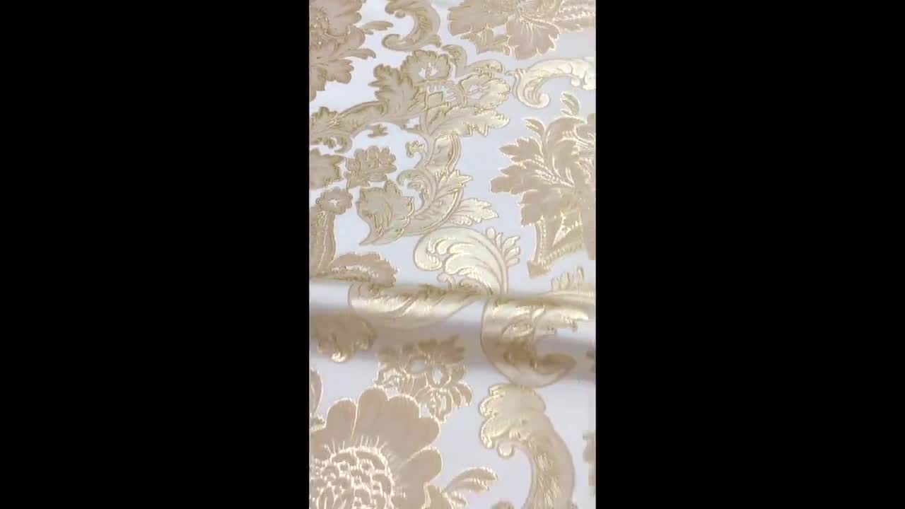 Gold Embroidered Jacquard Fabric, Embossed Floral Damask Brocade