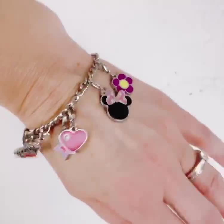 Minnie Mouse Disney Themed Charm Bracelet Silver Tone Pink Enamel VTG Y2K video poster