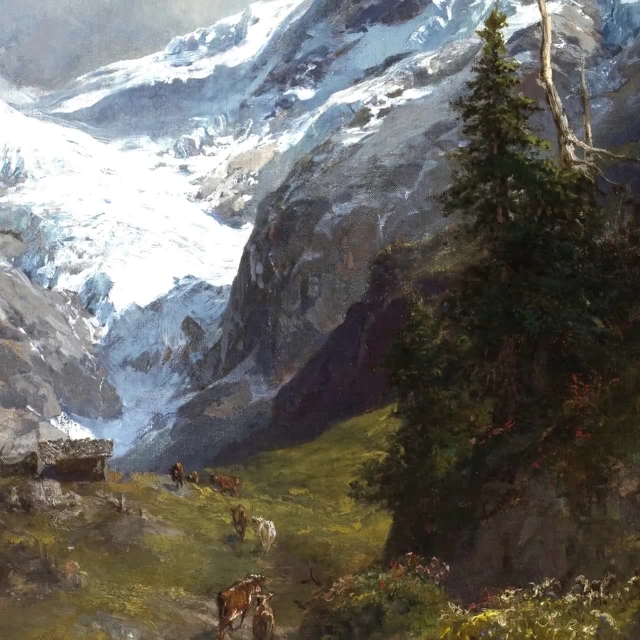 Vintage Winter Mountain Print | Snowy Mountain Painting | Antique