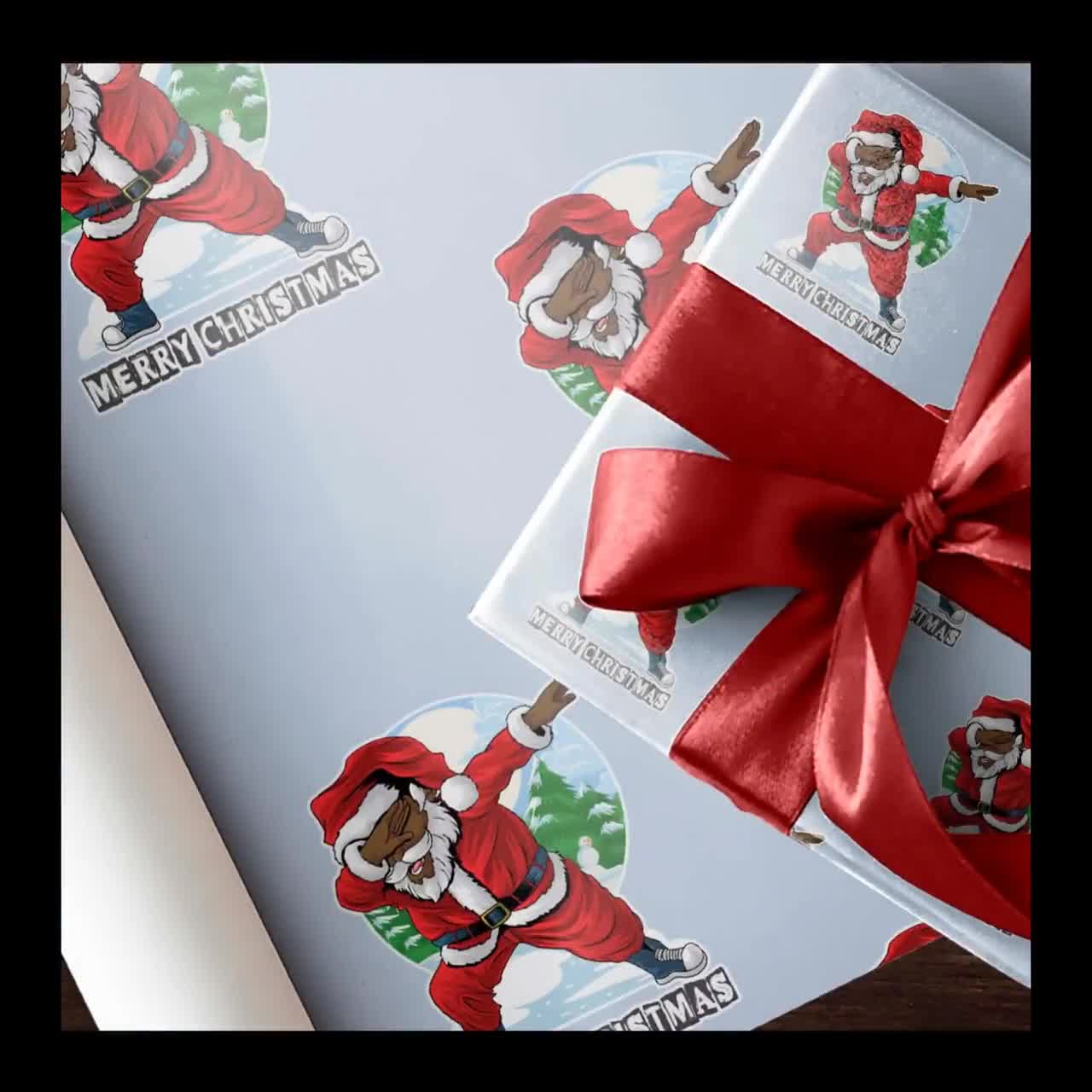 Funny African American Black Santa Wrapping Paper Dab Dabbing Unique Gift  Wrap Christmas Present Family Party Decoration Home Decor 