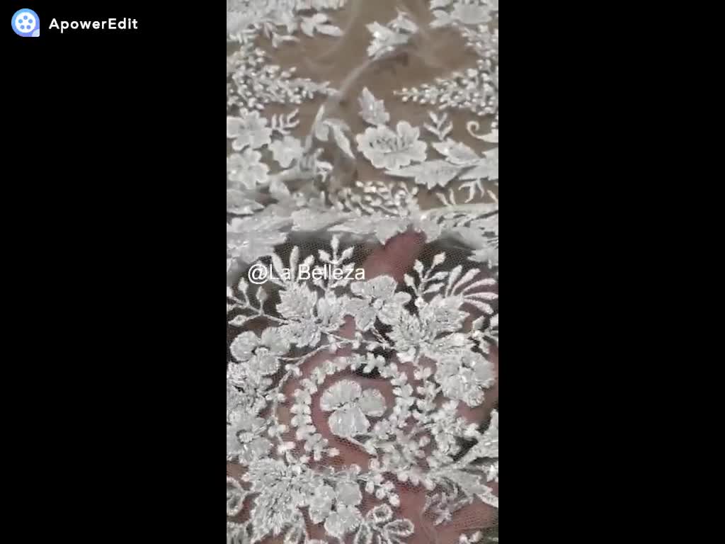 Tessuto di pizzo La Belleza,tessuto di perline pesanti, tessuto di pizzo  per abito da sposa, motivi di fiori grandi, tessuto di pizzo di abito da  sposa in avorio tagliato su misura 