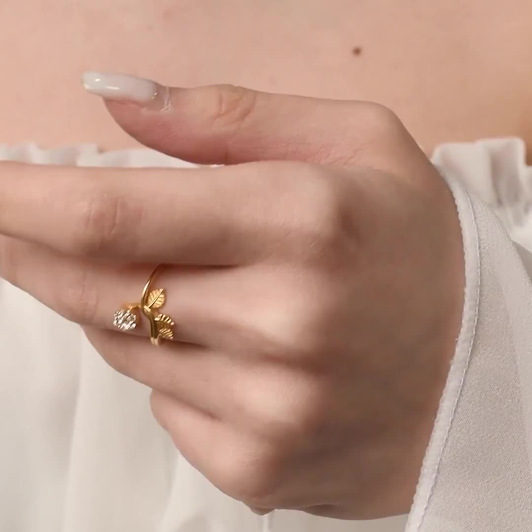 Anillo de racimo de oro de 14K, anillo de diamante de hoja, anillo de oro  único, anillo de oro de diseño delicado, anillo de compromiso de corona,  anillo de boda, anillo para