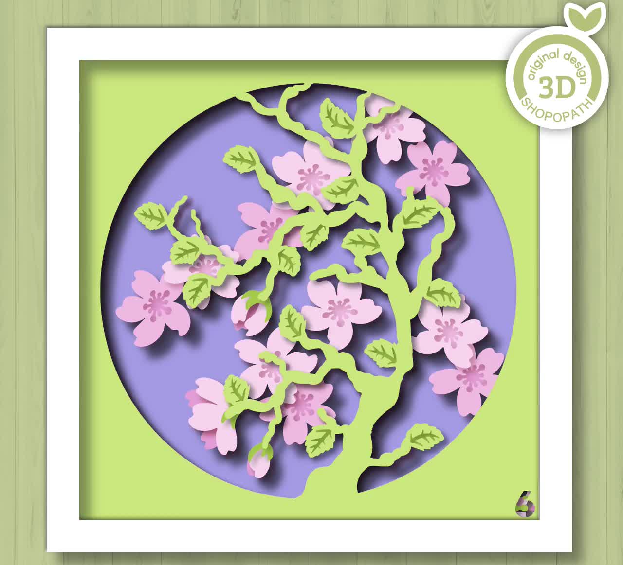 Cherry Blossom Branch - 3D Shadow Box Layered SVG DXF EPS (cutting