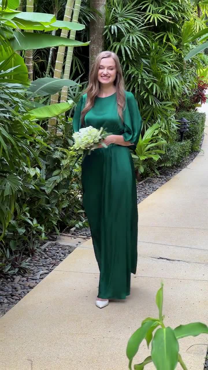 Dark green dress with belt, long slit dress, bridesmaid dress, wedding  guest dress, maxi dress, evening dress, formal dress