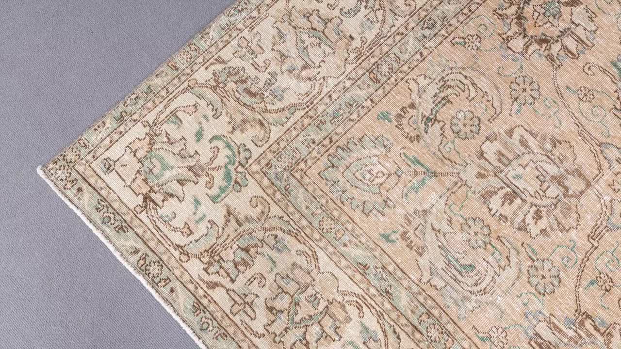 9x12 ウールラグ、トルコ製エリアラグ、ニュートラルヴィンテージラグ