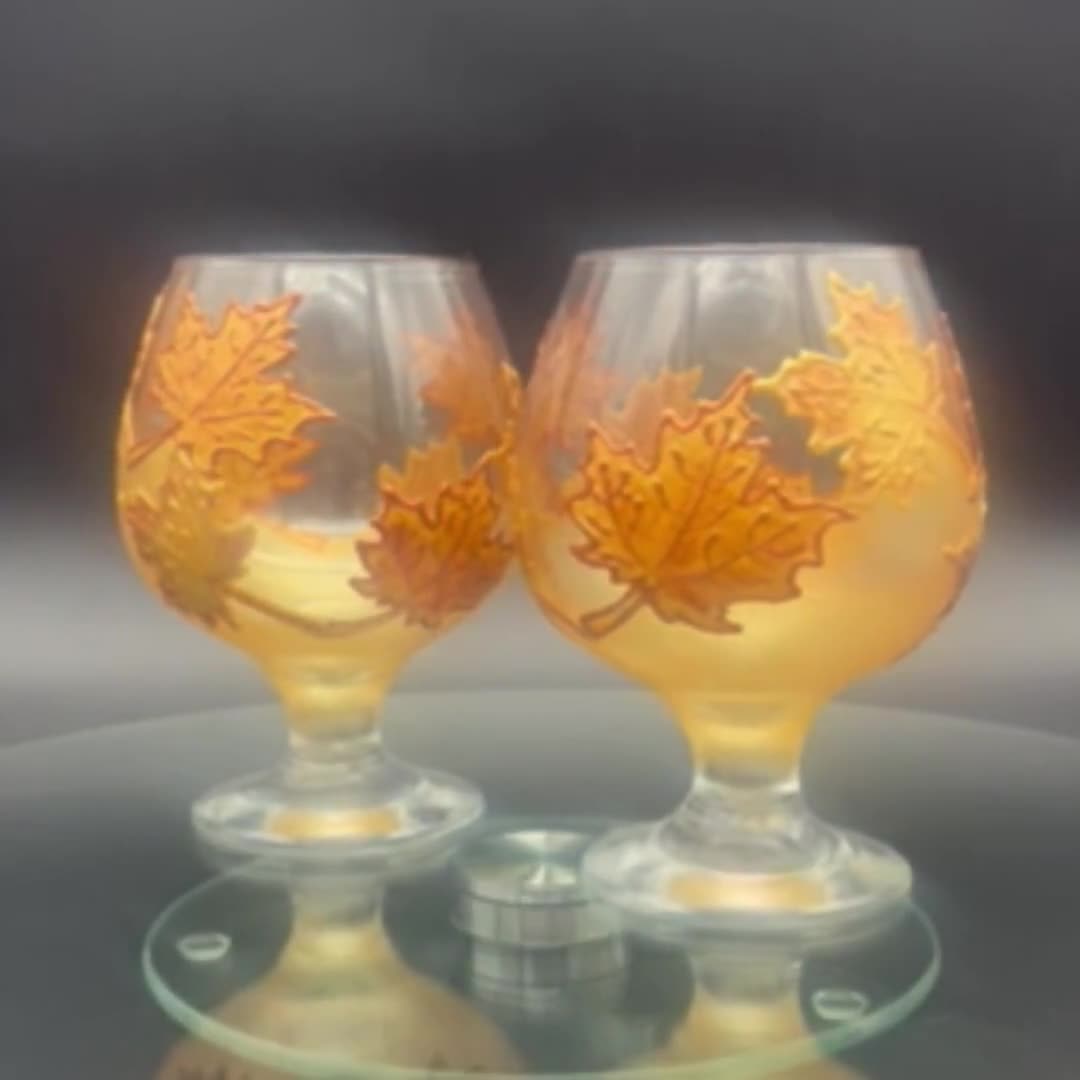 Set of 2 Autumn Maple leaves hand painted deals whiskey glasses in gold and copper color