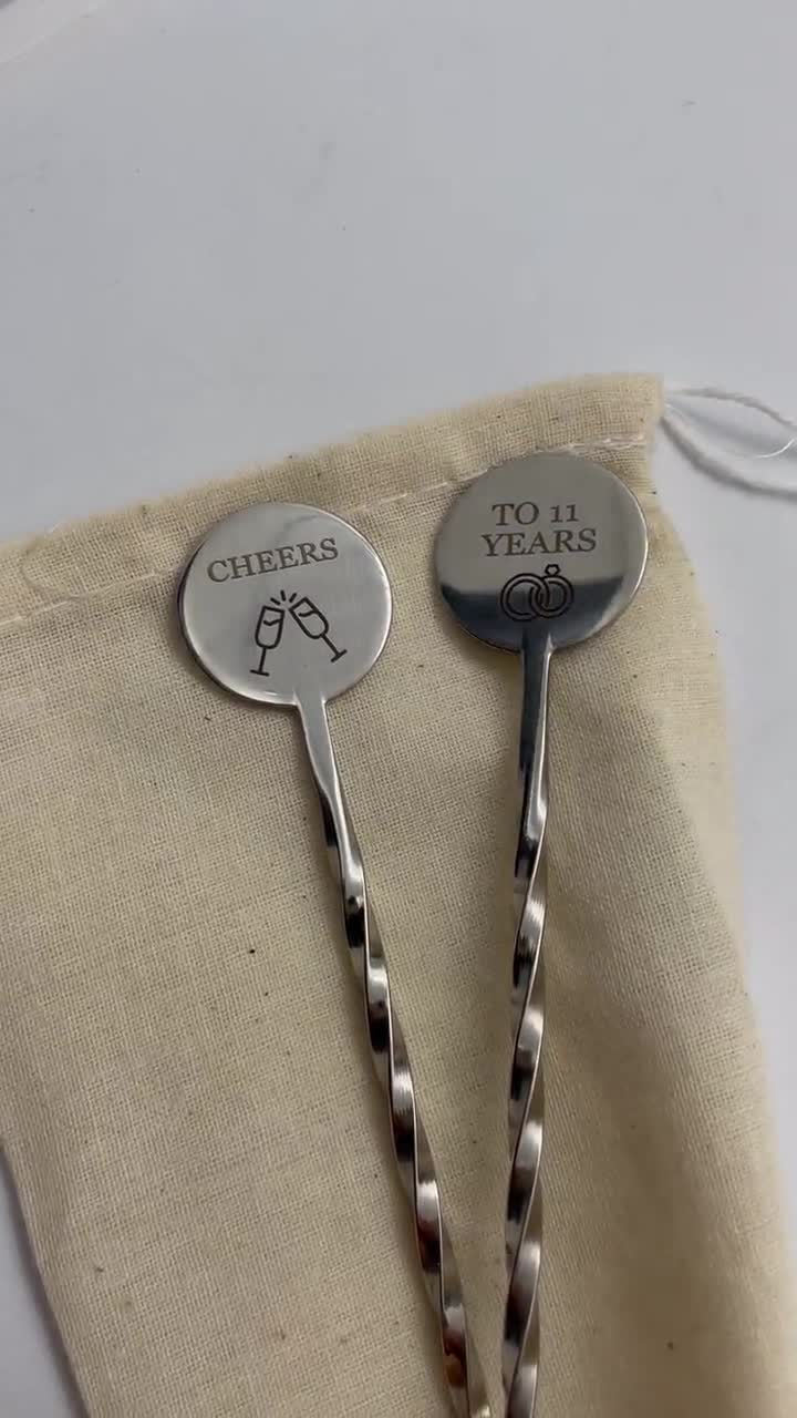 INITIALS COCKTAIL COFFEE Stirrer Set of 2 Stainless Steel Mixer Valentines  Birthday Wedding Anniversary Gift Silver 11 Years 