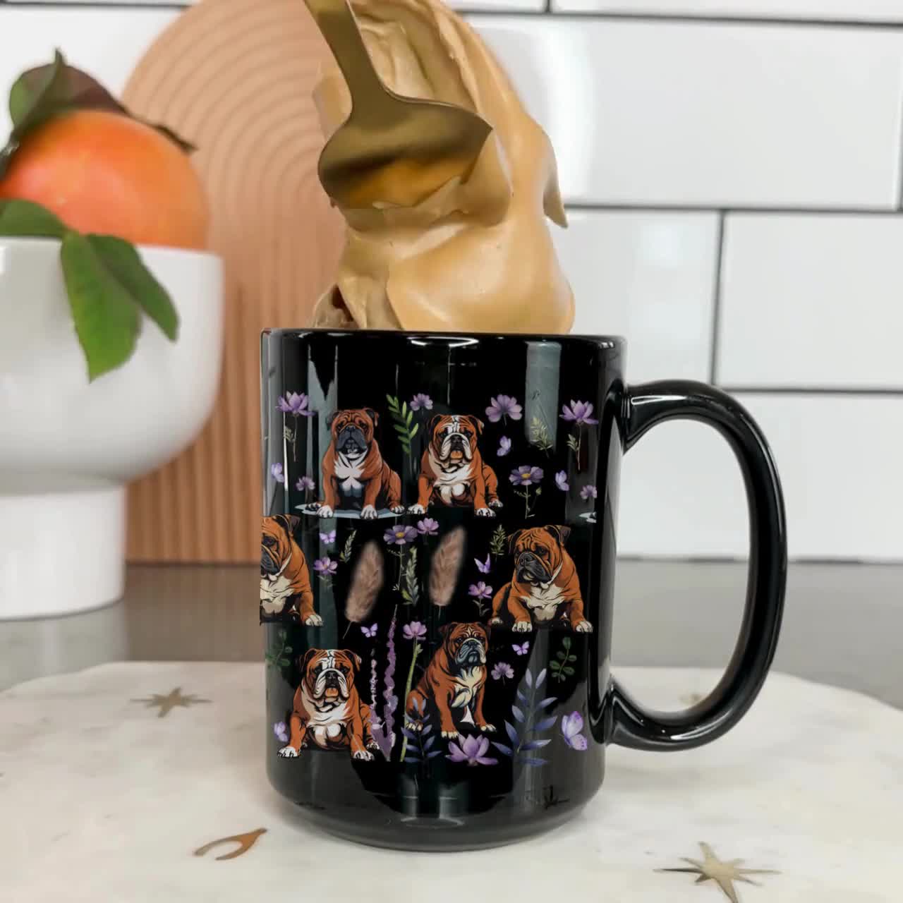 Tazza Bulldog Francese: Sagoma Nera Su Sfondo Bianco Con Tratti Della Razza - Idea Regalo Per Proprietari Di Cani - 4