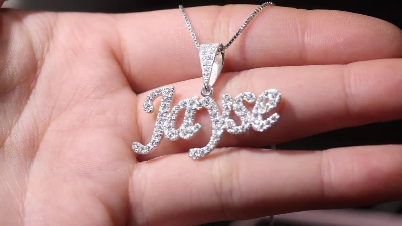 Custom Diamond Name Necklace, 925 Sterling Silver Crystal
