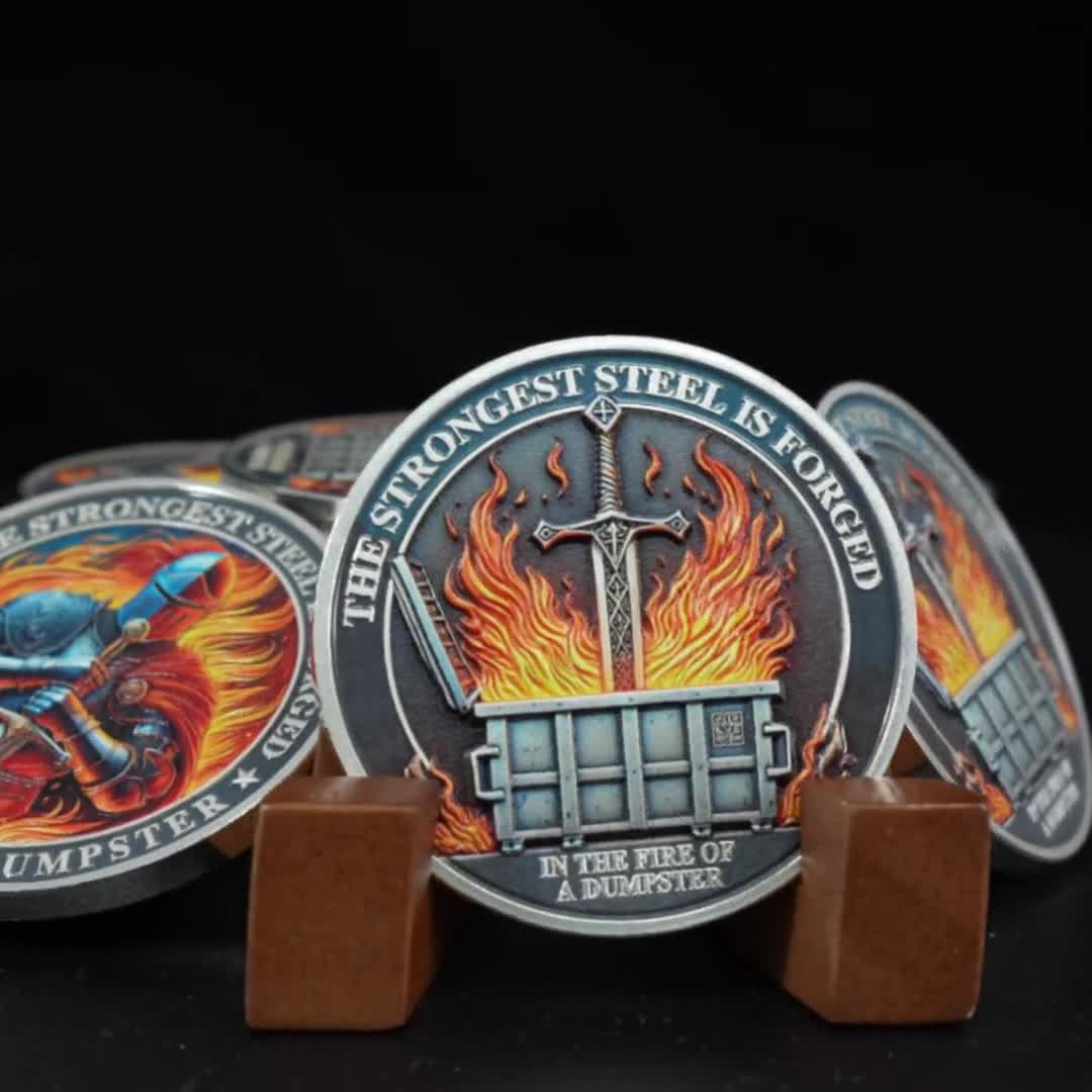 Dumpster Fire Challenge Coin, Warrior Medallion Desk Accessories