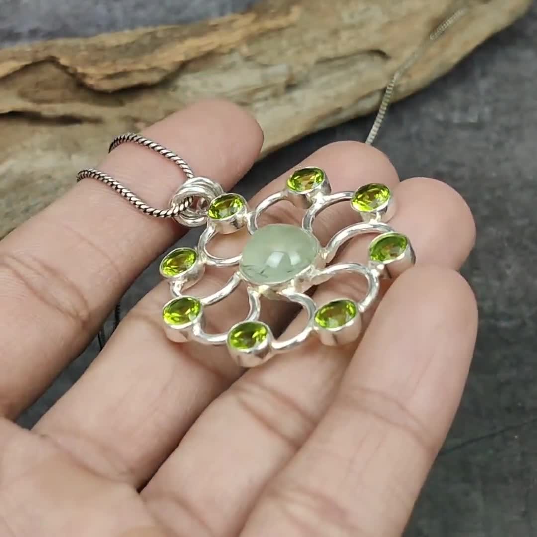 Pendentif Perle Baroque Péridot Préhnite - Argent Sterling - Neuf Avec étiquettes