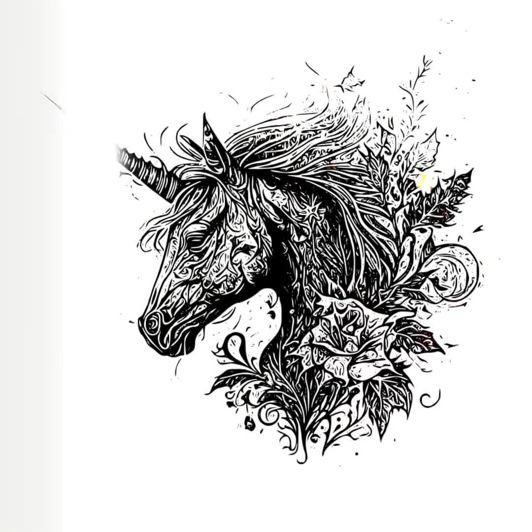 ユニコーンのタトゥーデザイン - 高解像度のデジタルアート PNG 透明