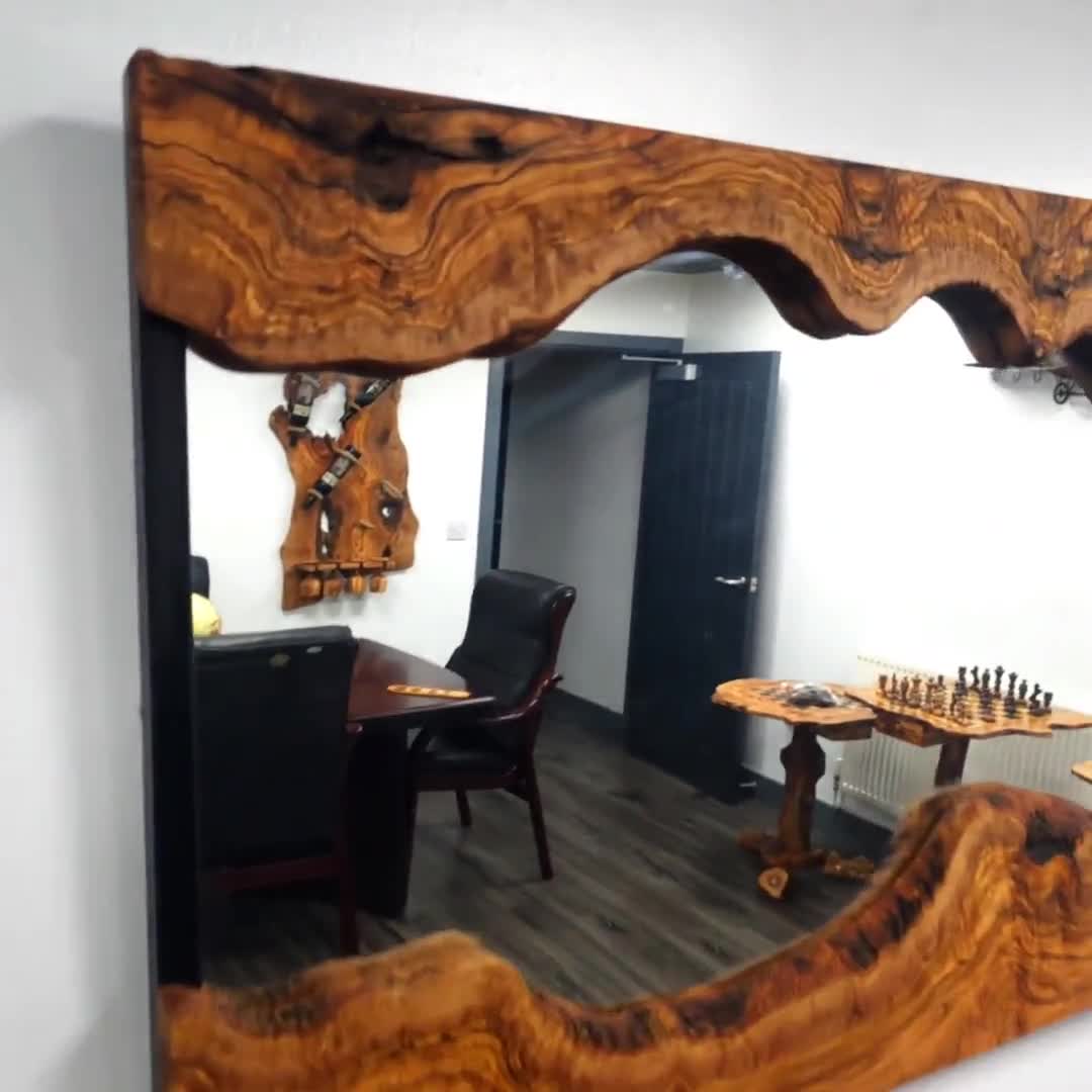 JJUUYOU Specchio quadrato irregolare in legno specchio da parete decorativo per la casa specchio da bagno per bagno, spogliatoio e soggiorno, nero, nero