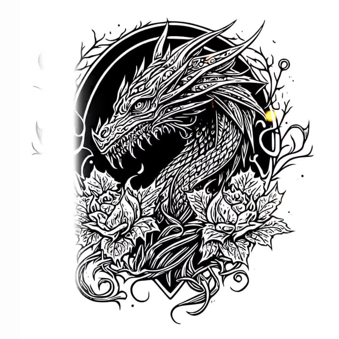Dragon Tattoo Design Download High Resolution Digital Art PNG Transparent Background Printable SVG Tattoo Stencil - Etsy