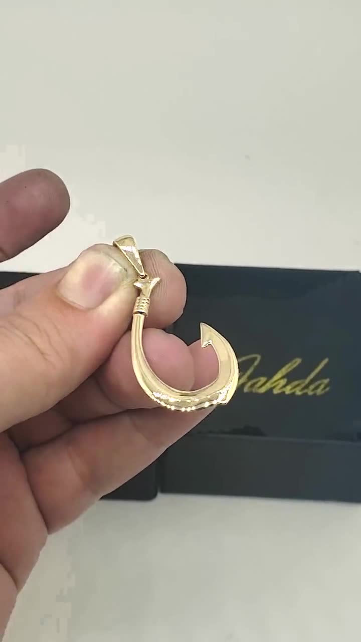 Solid 10K Yellow Gold Fish Hook Pendant at Jahda Jewelry Shop.