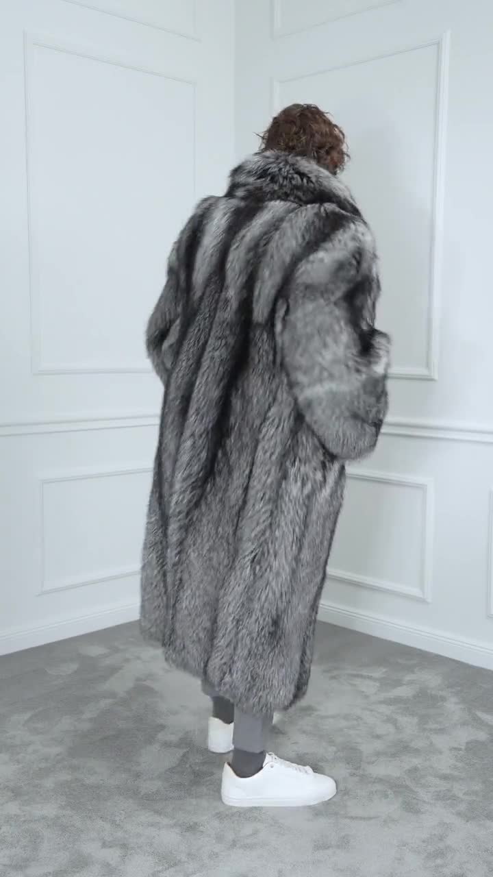 Men's Silver Fox Fur Coat With Rever Collar - Etsy