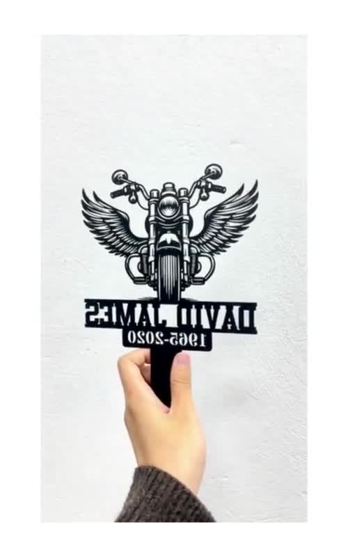 thumbnail interactive-video image 1 of Motorcycle With Wings Metal Memorial Stake Custom Personalized Dirtbike Biker Grave Marker Name 1 of 10