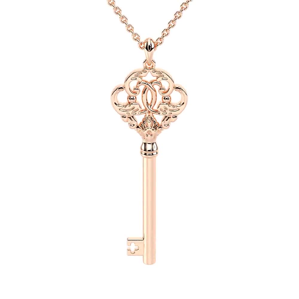 Vintage Fancy Necklace 14K Rose Gold Key Pendant Fine Jewelry For Her