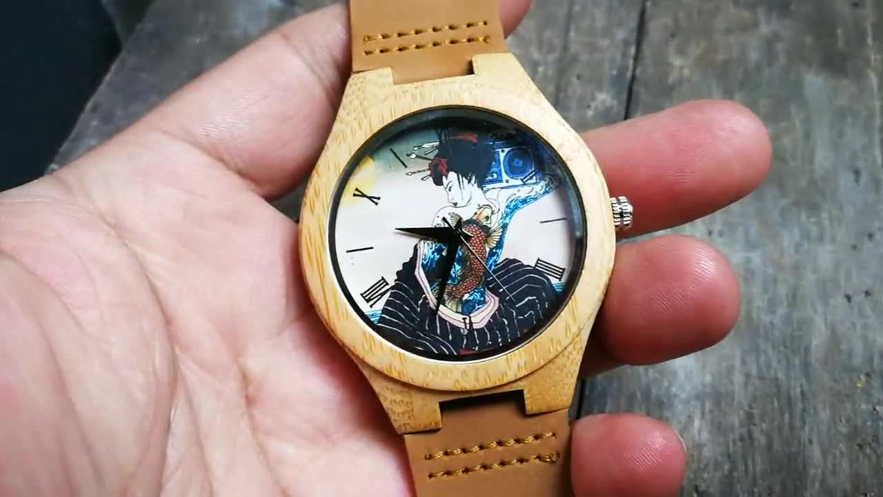 Japanese Geisha Watch, Oriental Women 2024 Watch, Japanese Women Watch, Unisex Wrist Watch, Wood Watch, Engraved personalized gift for Christmas