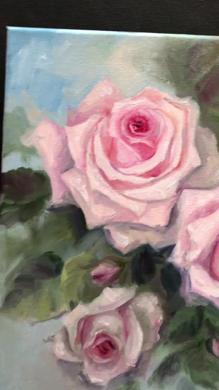 薔薇 バラ 絵画 薔薇の絵・志村好子「薔薇」（赤色）・油絵・F6変形丸型