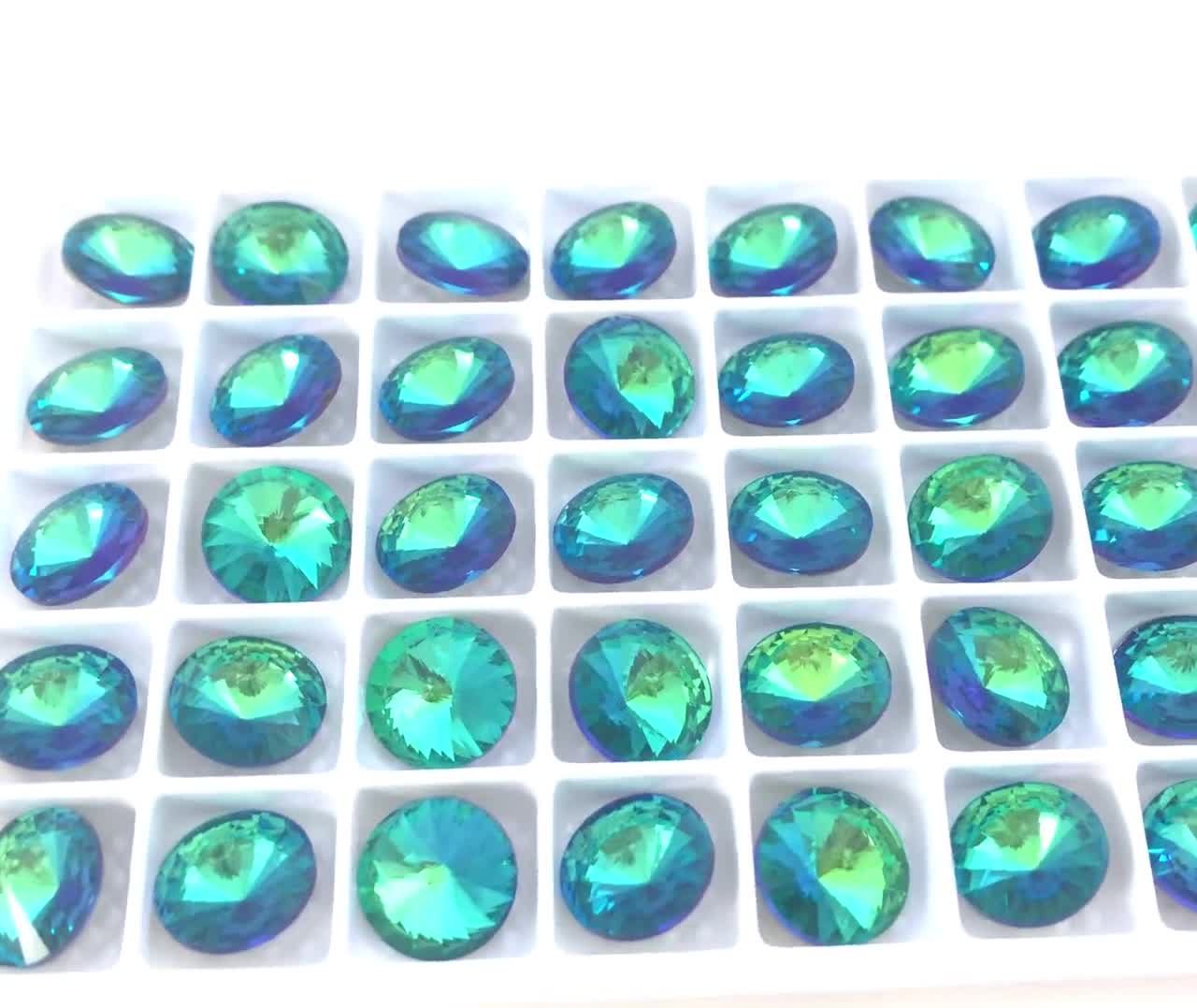 Laser Shine Blue Rivoli Rhinestones Pointback Round Crystals Stone