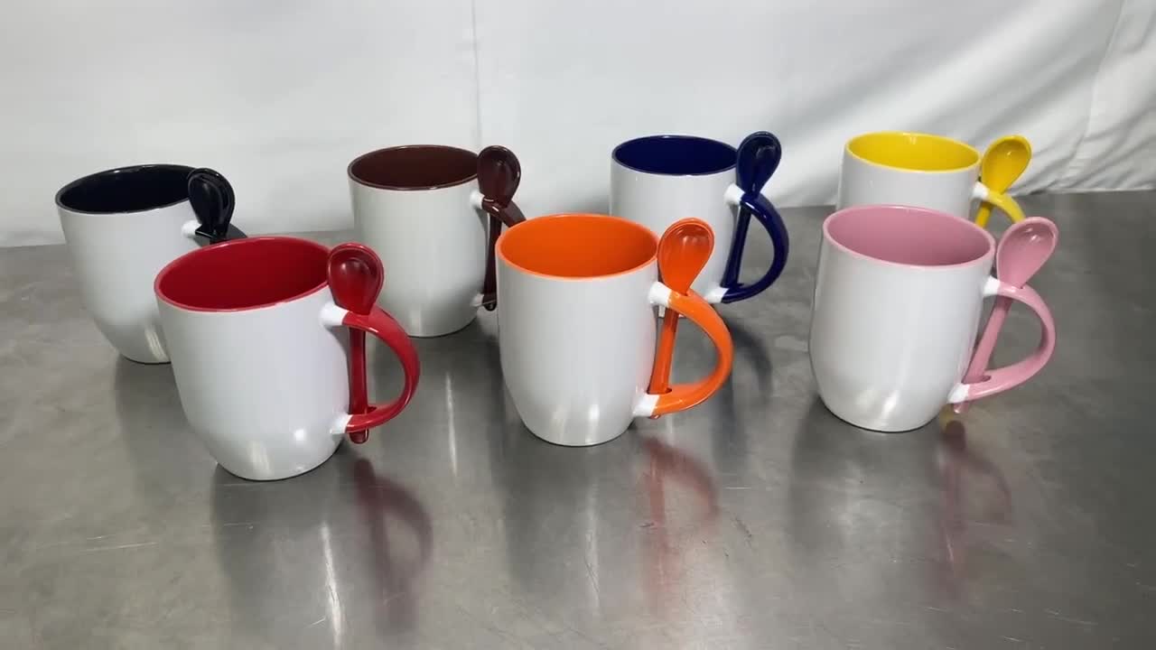 12pcs Sublimation Coffee Mugs Blanks, 11oz Heart Handle Two Tone Color, 4  Color