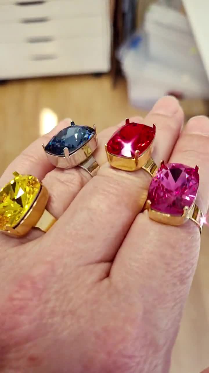 Ruby Red Crystal Ring, Cherry Red Cocktail Ring, Statement Rings