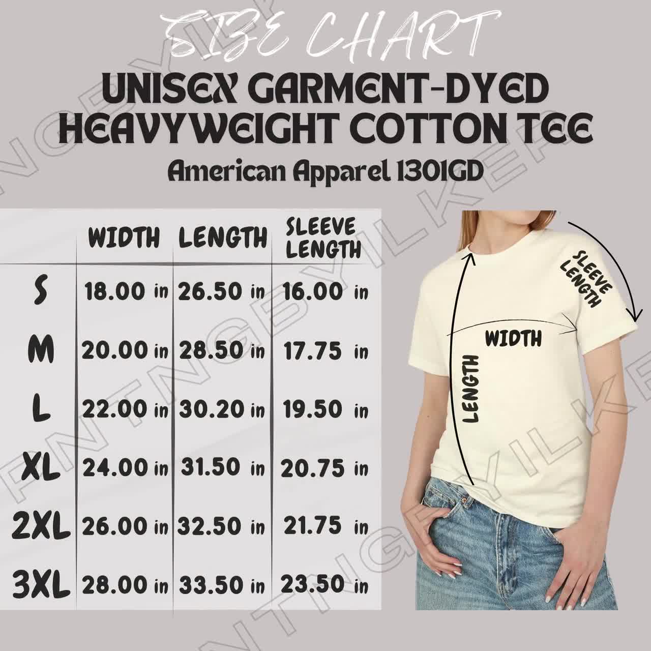 T-shirt Size Chart I American Apparel 1301GD Size Chart | Size