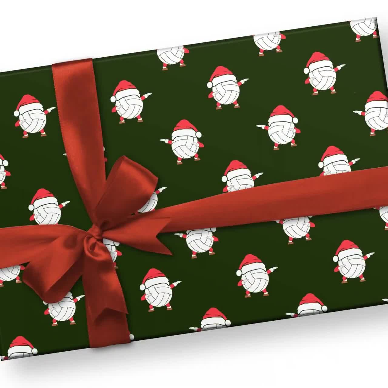 Volleyball and Santa Clause Red & Green Christmas Wrapping Paper