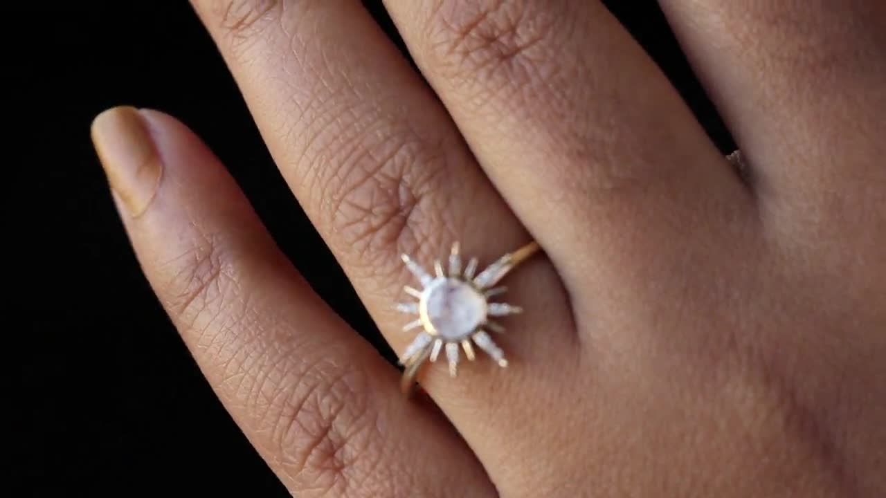 Natural SI Clarity Diamond Moonstone Ring, Starburst Rose Cut Moonstone Diamond  Ring, 14k Yellow Gold Wedding Dainty Ring, Fine Xmas Jewelry - Etsy