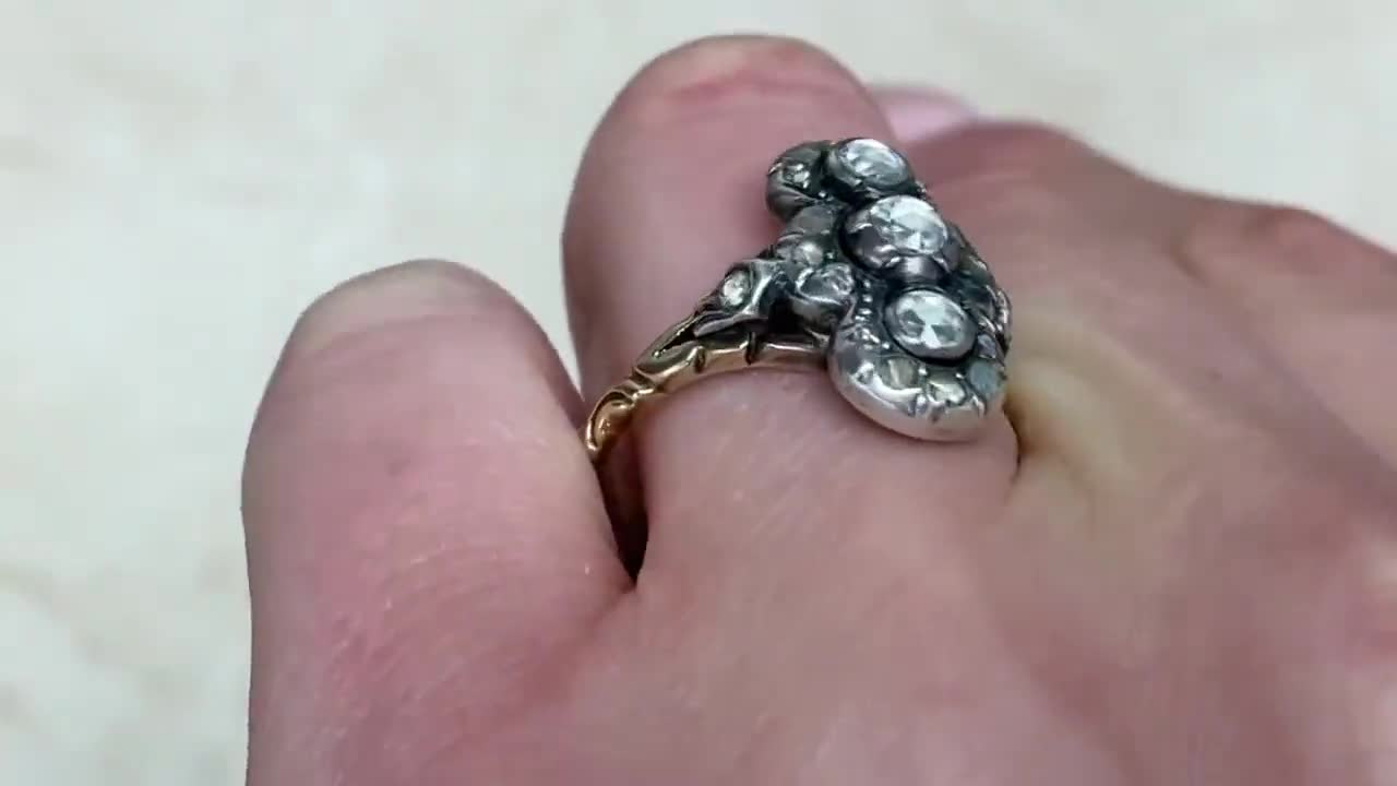 Georgian 15ct Gold & Silver, Rose Diamond & Blue Glass Urn Ring (996R) |  The Antique Jewellery Company