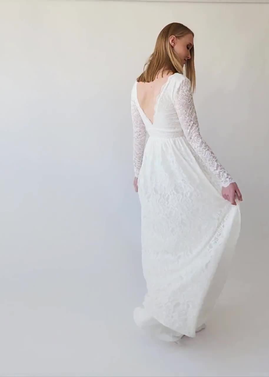 sachin and babi light blue dress Bohemian Ivory Lace Wedding Dress: Empire Waist Maxi Gown with Pockets