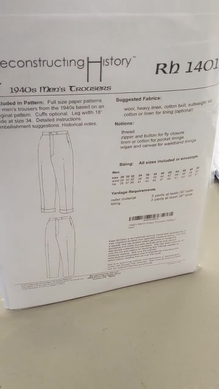RH1401 — quick print 1940s Mens' Dress Trousers pattern