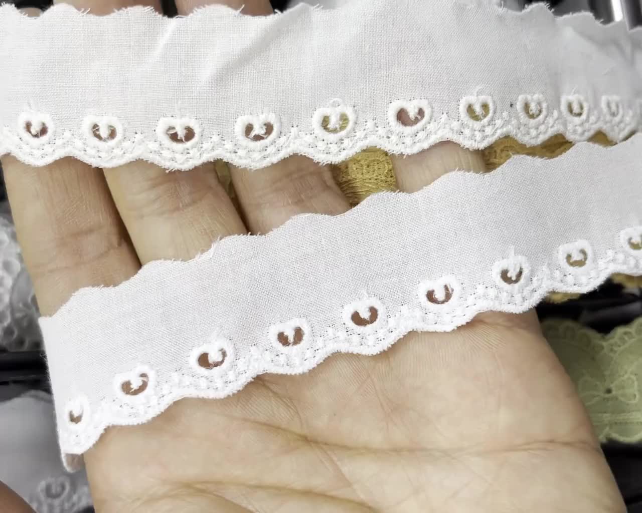14Yds Broderie Anglaise Cotton Eyelet lace Trim 6cm YH1489 (White)