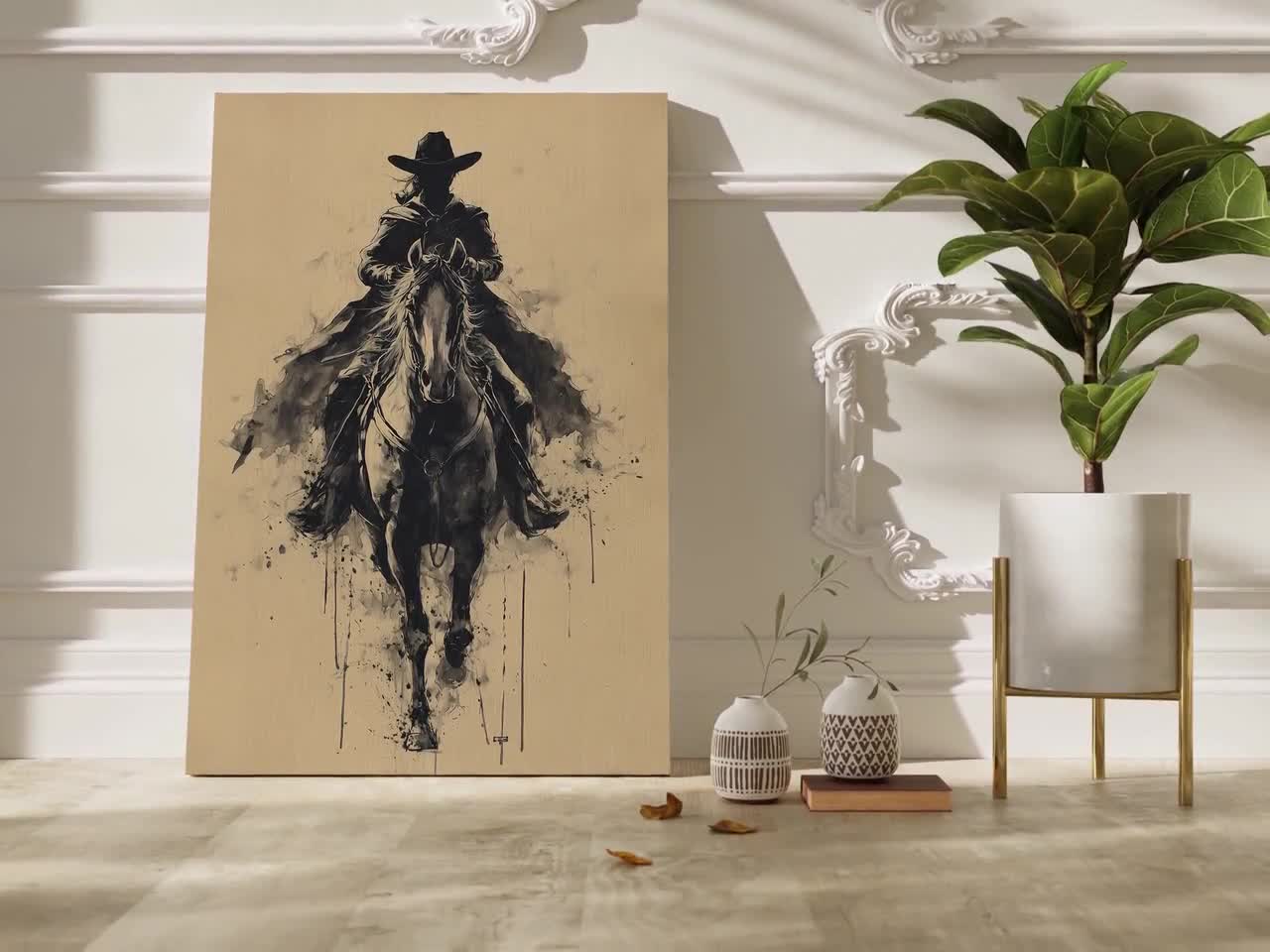 ダークライダーカウボーイの馬上墨絵 - Etsy 日本