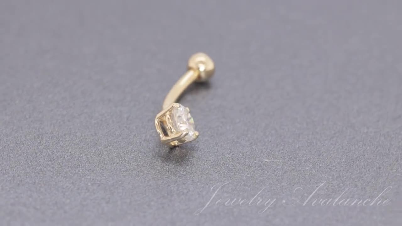 0.57ctw Moissanite Solid 14Kt Gold Belly Ring, 14G Belly Button Barbell,  Navel Piercing Jewelry, 14Kt Yellow Gold/White Gold Body Jewelry