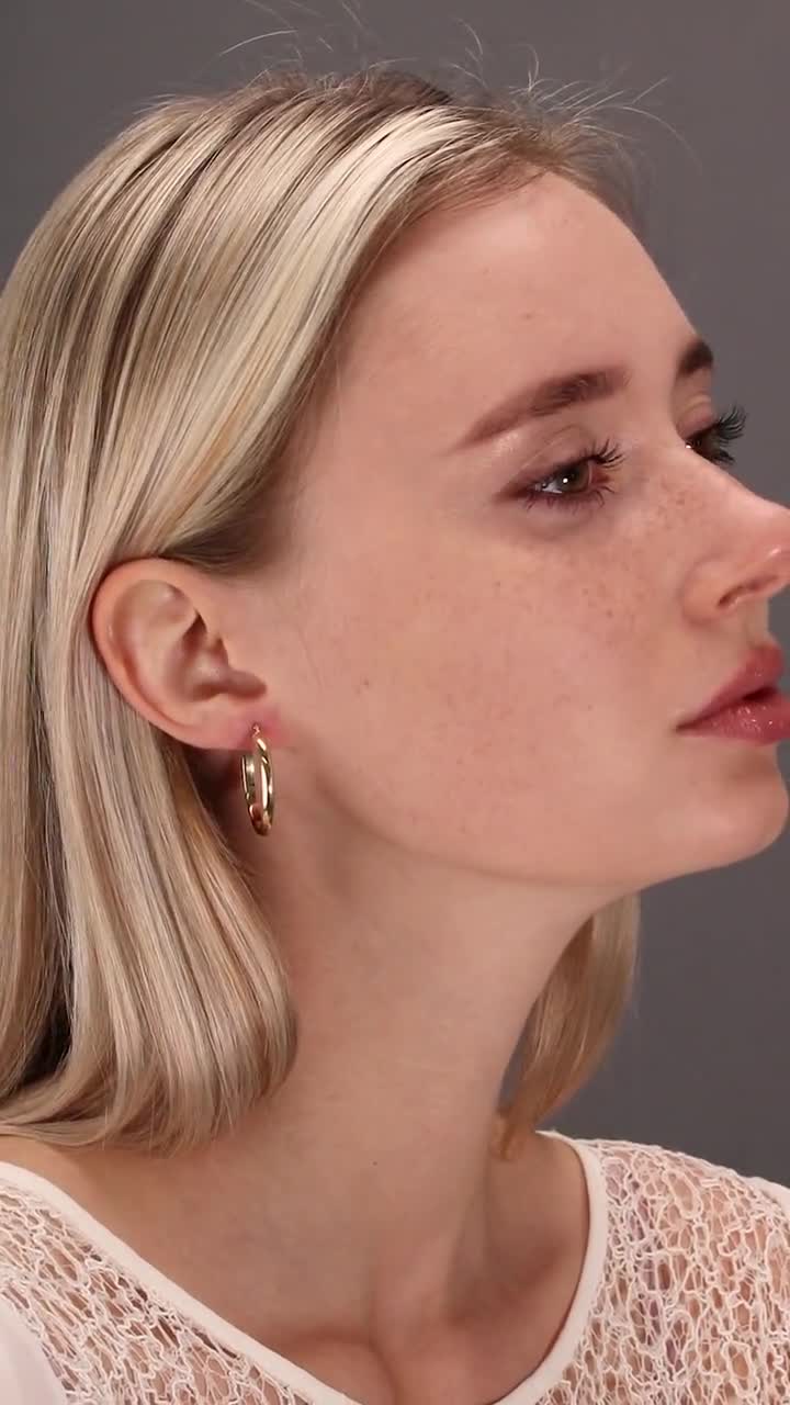 14k Gold Medium Oval Hoop Earrings with Half round tube